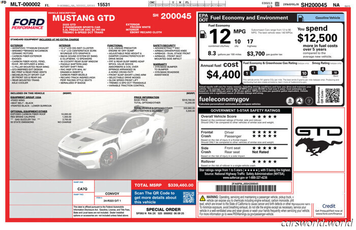 Adesivo per finestra Mustang GTD trapelato rivela prezzi e scioccanti MPG / Carscoops